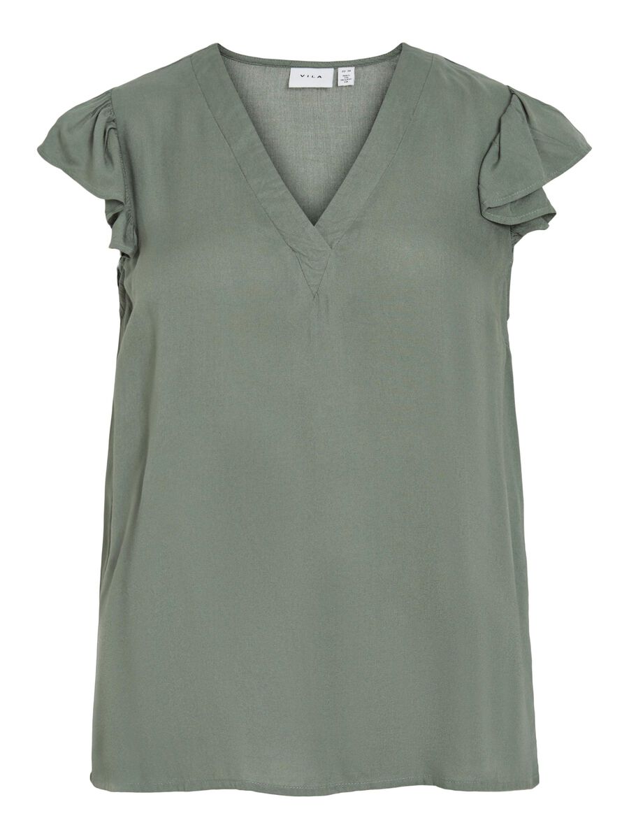 VILA VILIKA V-NECK CAP SLEEVE TOP, Laurel Wreath, highres - 14112802_LaurelWreath_001.jpg