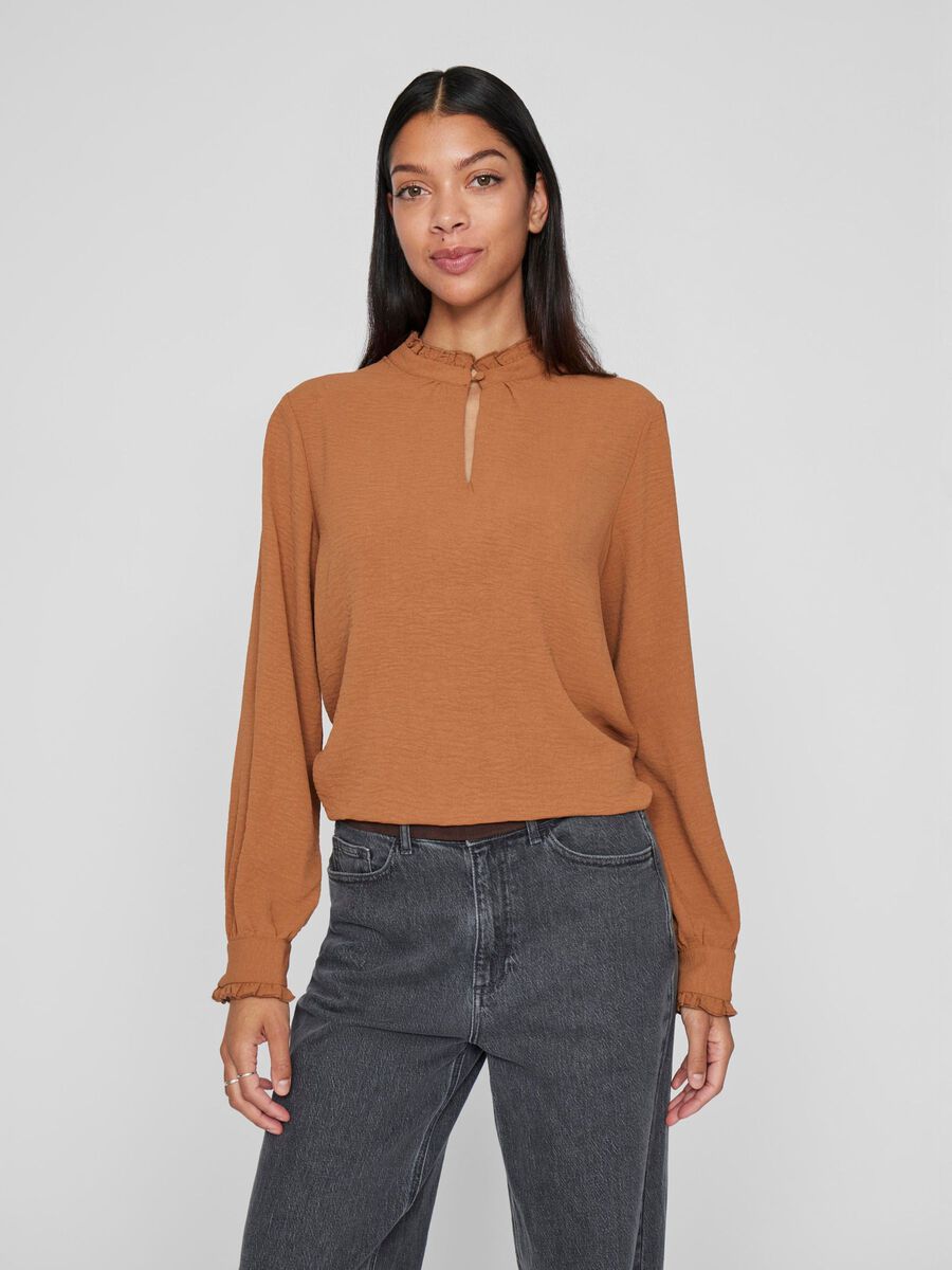 VILA HIGH NECK LONG SLEEVED TOP, Argan Oil, highres - 14109876_ArganOil_003.jpg