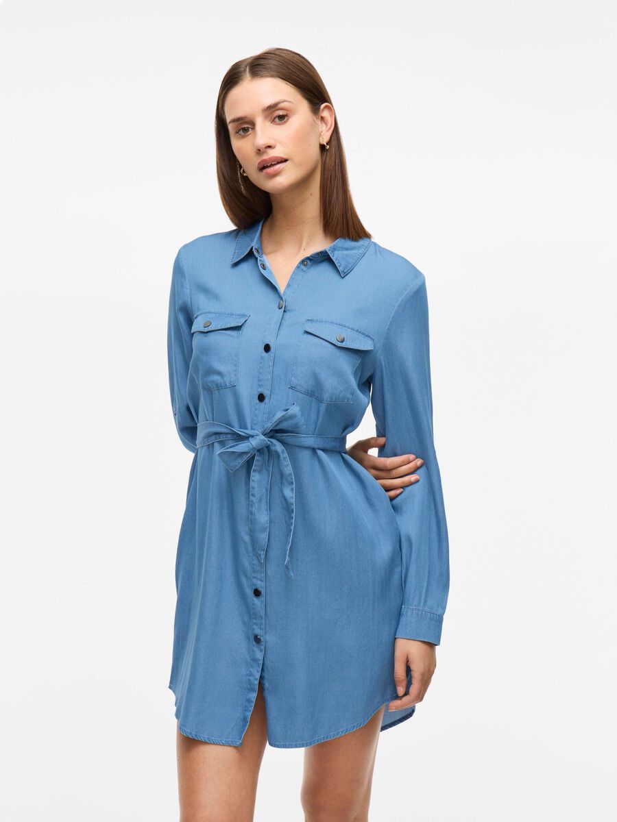 VILA SHORT SHIRT DRESS, Medium Blue Denim, highres - 14107316_MediumBlueDenim_003.jpg