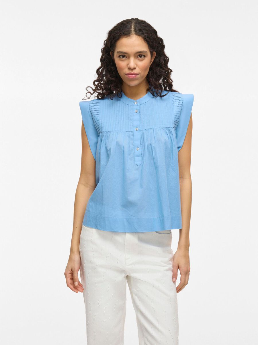 VILA SHORT SLEEVELESS SHIRT, Blissful Blue, highres - 14105236_BlissfulBlue_003.jpg