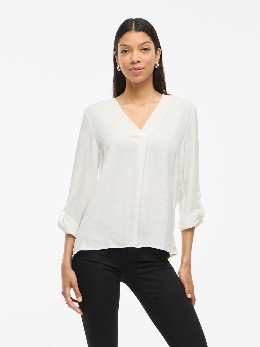 VILA VIJOSA V-NECK 3/4 SLEEVED TOP, Snow White, highres - 14102906_SnowWhite_003.jpg