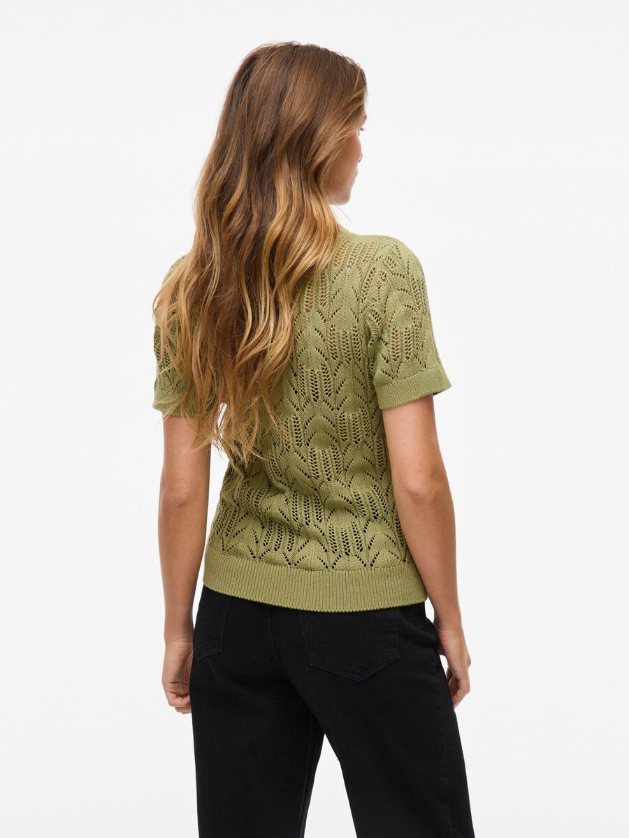 VILA SHORT SLEEVED  KNITTED TOP, Sage, highres - 14102700_Sage_004.jpg