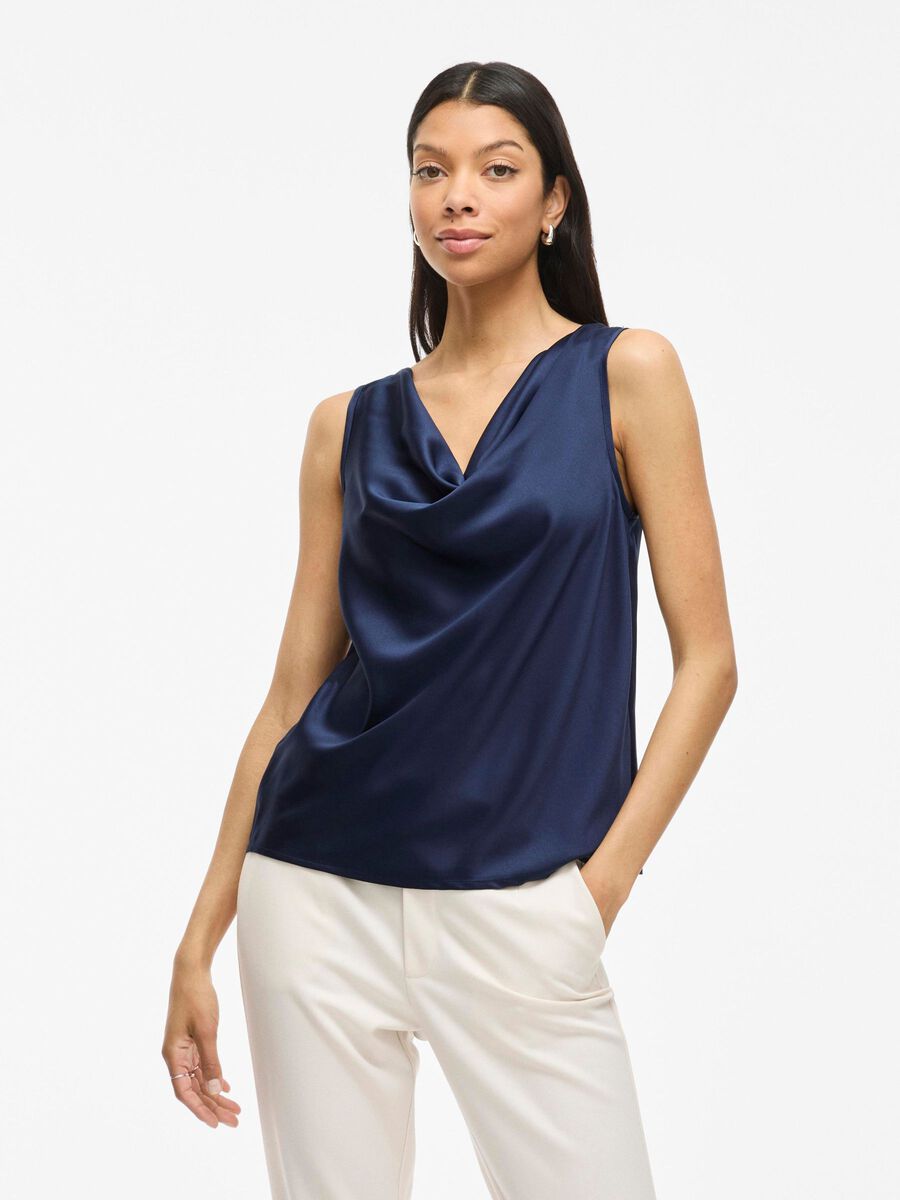 VILA WATERFALL SLEEVELESS TOP, Navy Blazer, highres - 14109692_NavyBlazer_003.jpg