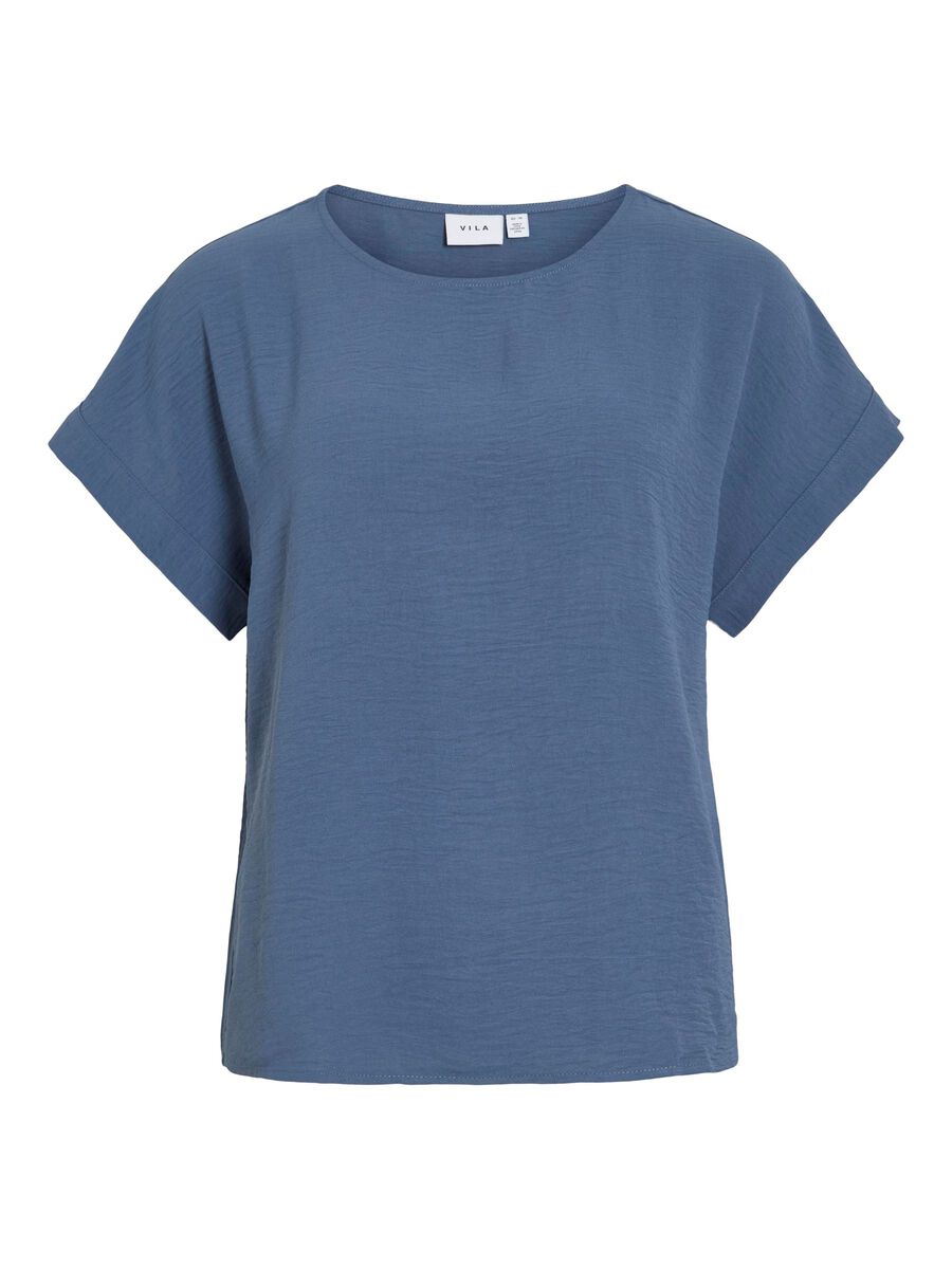 VILA RONDE HALS TOP MET KORTE MOUWEN, Vintage Indigo, highres - 14101663_VintageIndigo_001.jpg