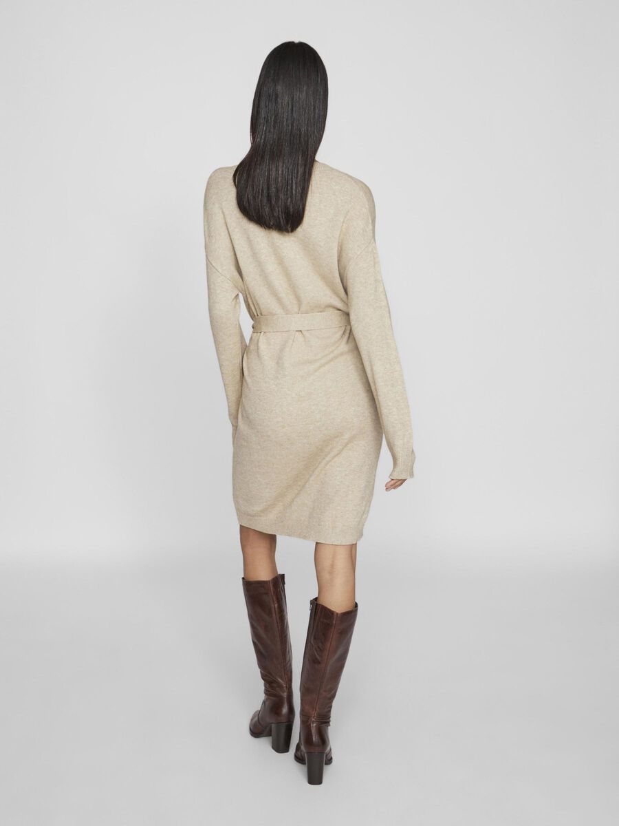 VILA BELTED SHORT KNITTED DRESS, Natural Melange, highres - 14094186_NaturalMelange_004.jpg