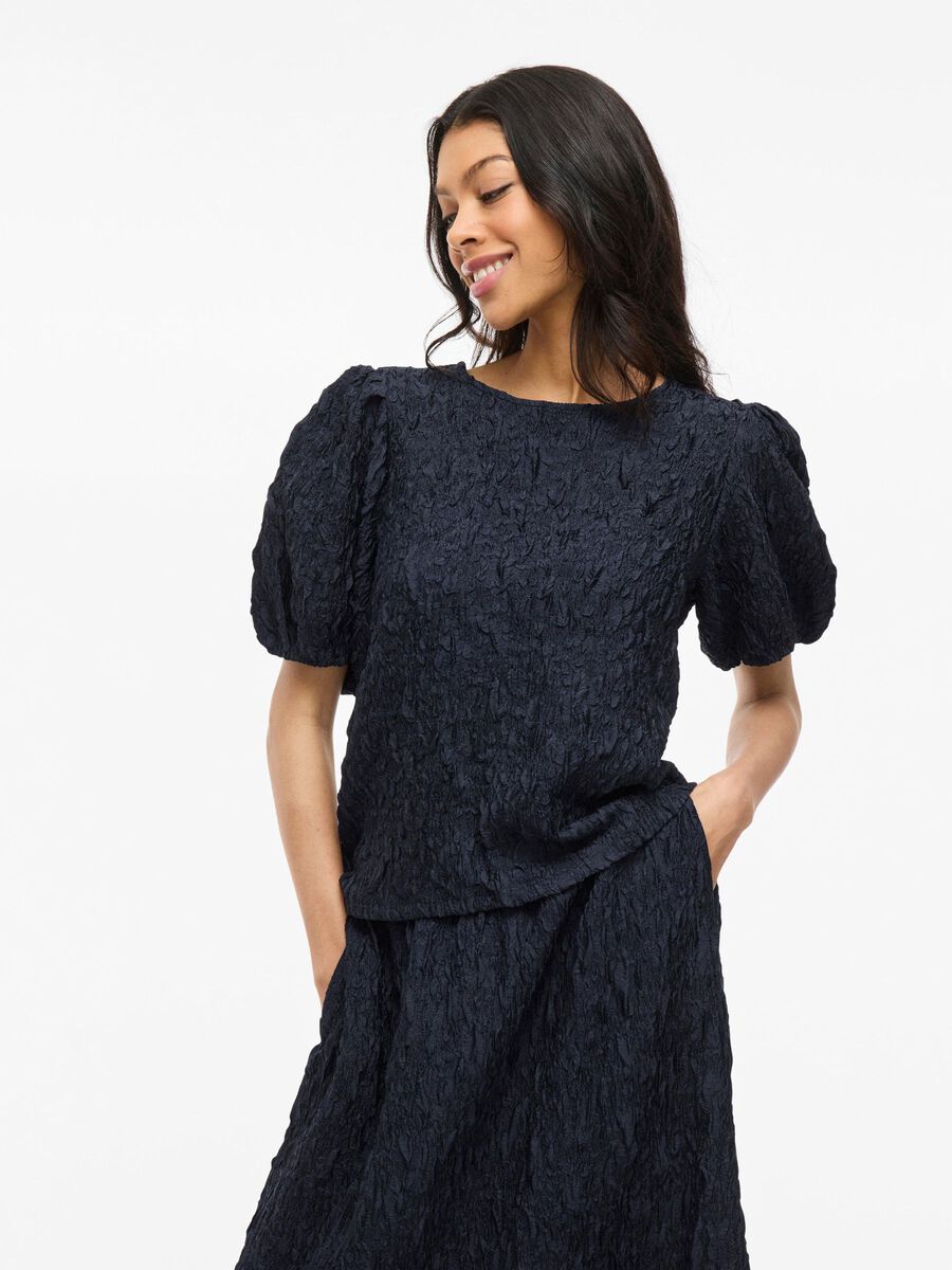 VILA ROUND NECK SHORT SLEEVED TOP, Navy Blazer, highres - 14104020_NavyBlazer_003.jpg