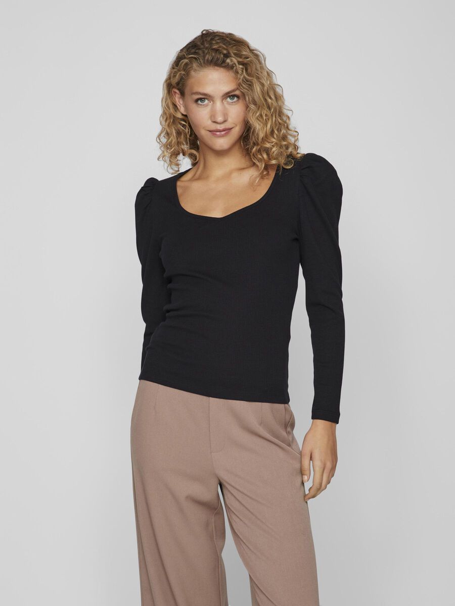 Vila À ENCOLURE CARRÉE BLOUSE À MANCHES LONGUES, Black, highres - 14091425_Black_003.jpg