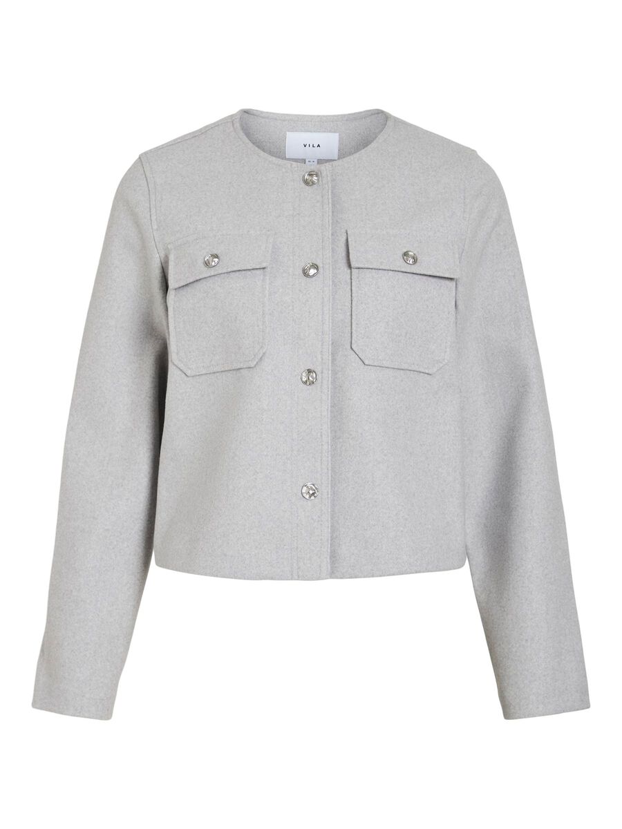 VILA BUTTON FRONT JACKET, Light Grey Melange, highres - 14105341_LightGreyMelange_001.jpg
