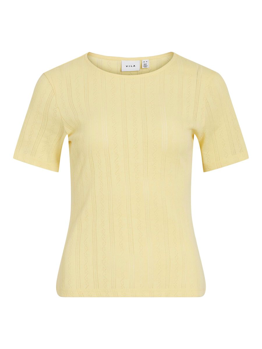 VILA ROUND NECK SHORT SLEEVED TOP, Pale Banana, highres - 14101755_PaleBanana_001.jpg