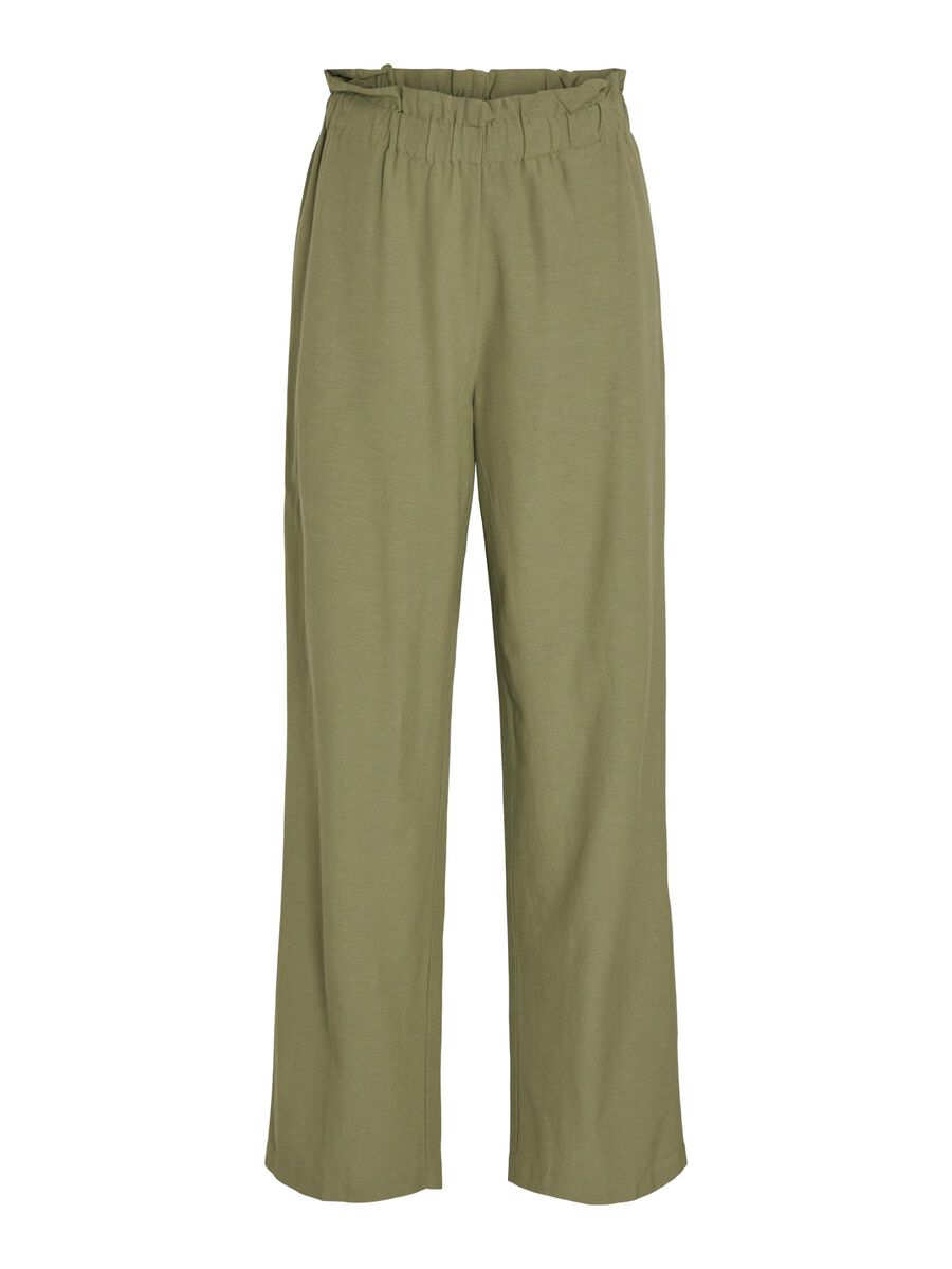 VILA HIGH WAIST PAPERBAG TROUSERS, Oil Green, highres - 14096243_OilGreen_001.jpg