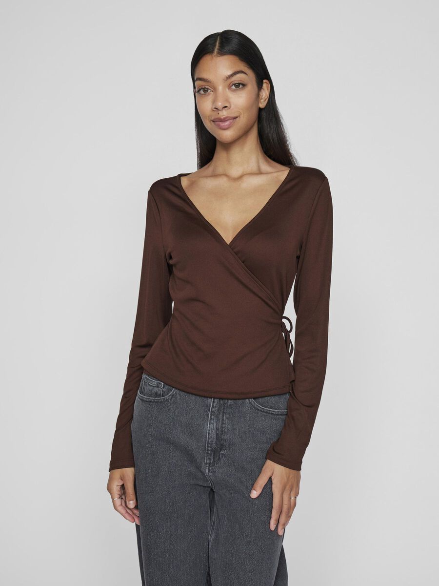 VILA LONG SLEEVED WRAP TOP, Chocolate Fondant, highres - 14109867_ChocolateFondant_003.jpg