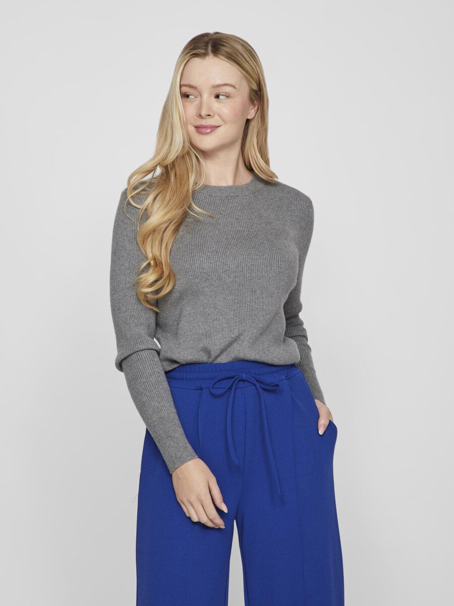 VILA LONG SLEEVE KNITTED TOP, Medium Grey Melange, highres - 14084325_MediumGreyMelange_003.jpg