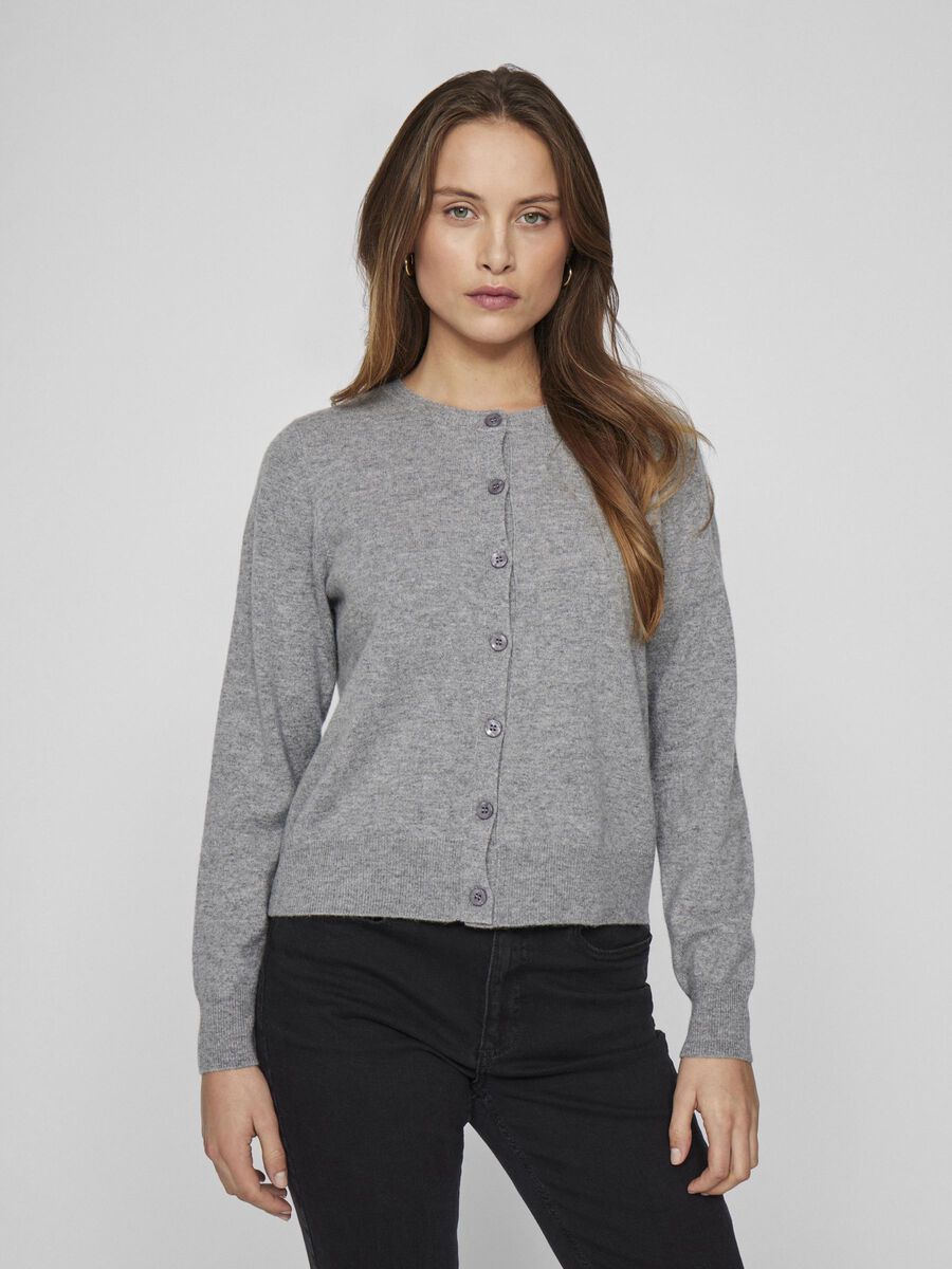 VILA CON ABBOTTONATURA CARDIGAN A MAGLIA, Medium Grey Melange, highres - 14106348_MediumGreyMelange_1182555_003.jpg