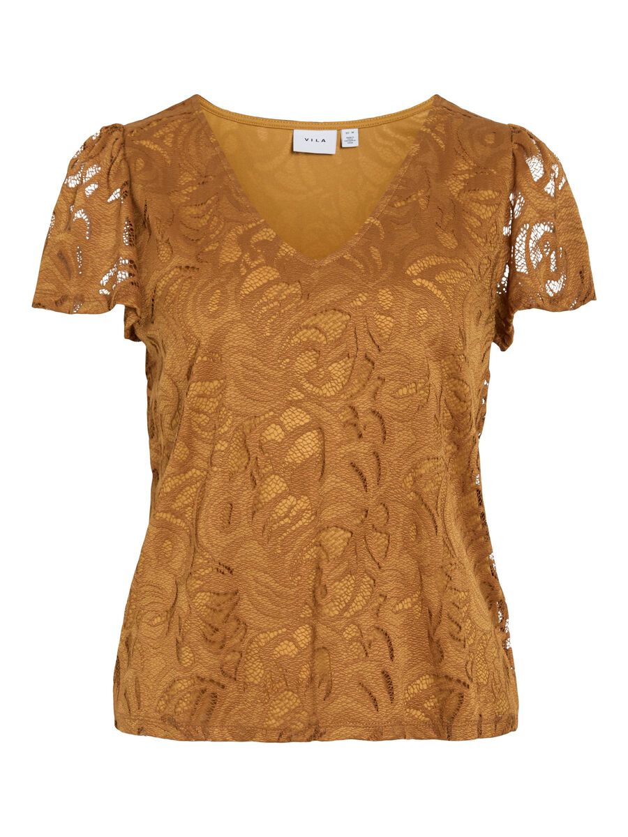 VILA VISTASIA V-NECK SHORT SLEEVED TOP, Cathay Spice, highres - 14111231_CathaySpice_001.jpg