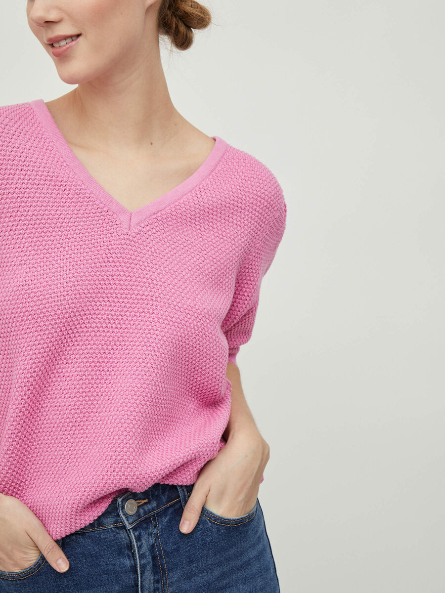 GEBREID TOP MET KORTE MOUWEN (Pink) | Vila® Officiële Online Shop