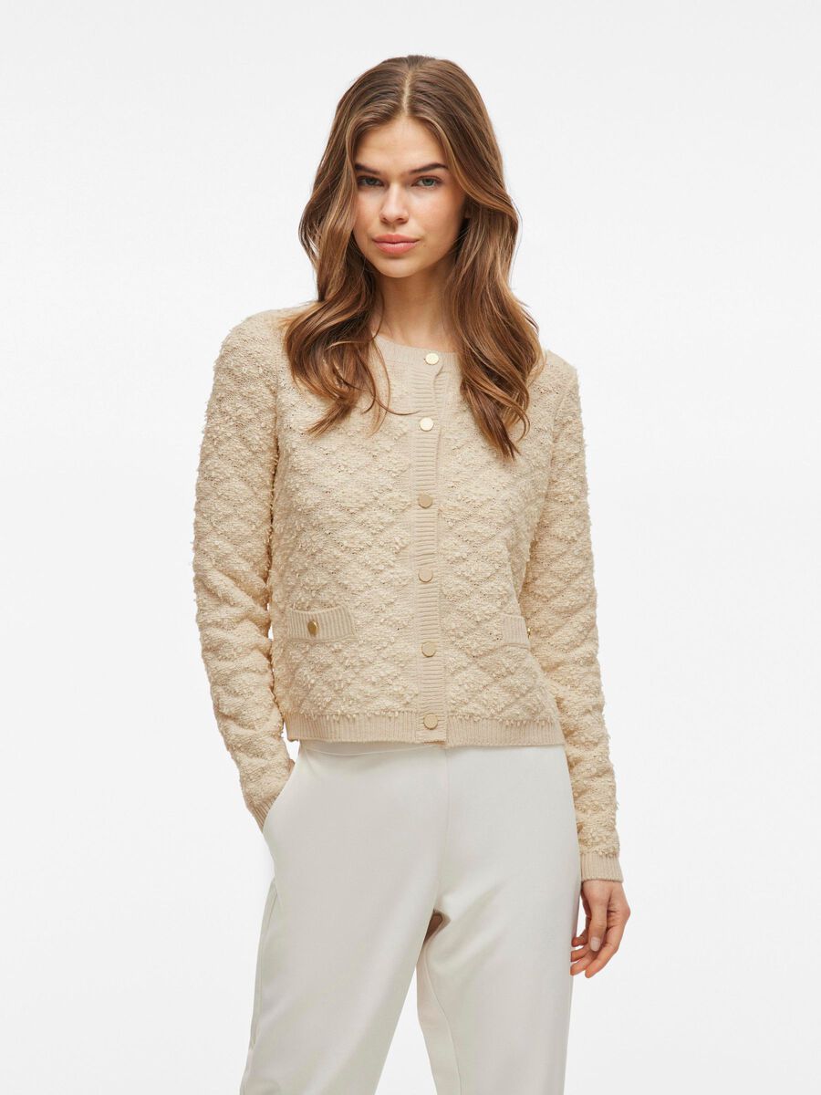 VILA KNAPPET STRIKKET CARDIGAN, Birch, highres - 14104613_Birch_1163914_003.jpg