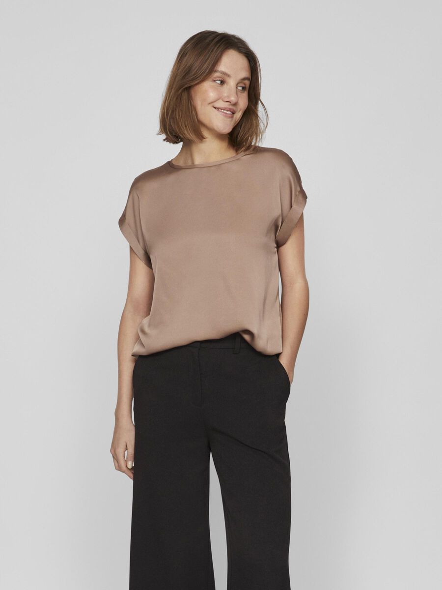 VILA VIELLETTE SHORT SLEEVED TOP, Portabella, highres - 14059563_Portabella_003.jpg