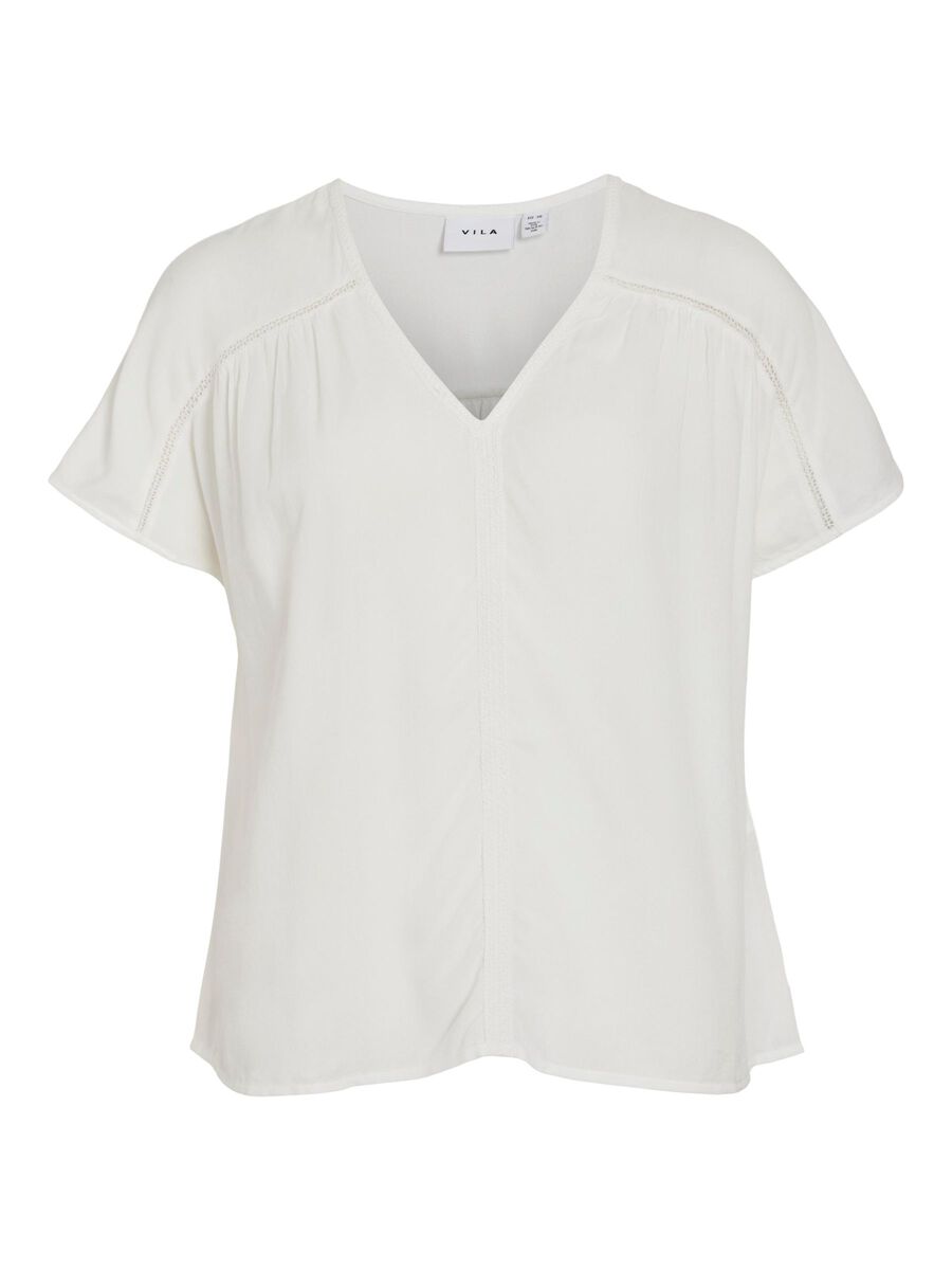 VILA V-NECK SHORT SLEEVED TOP, Snow White, highres - 14106951_SnowWhite_001.jpg