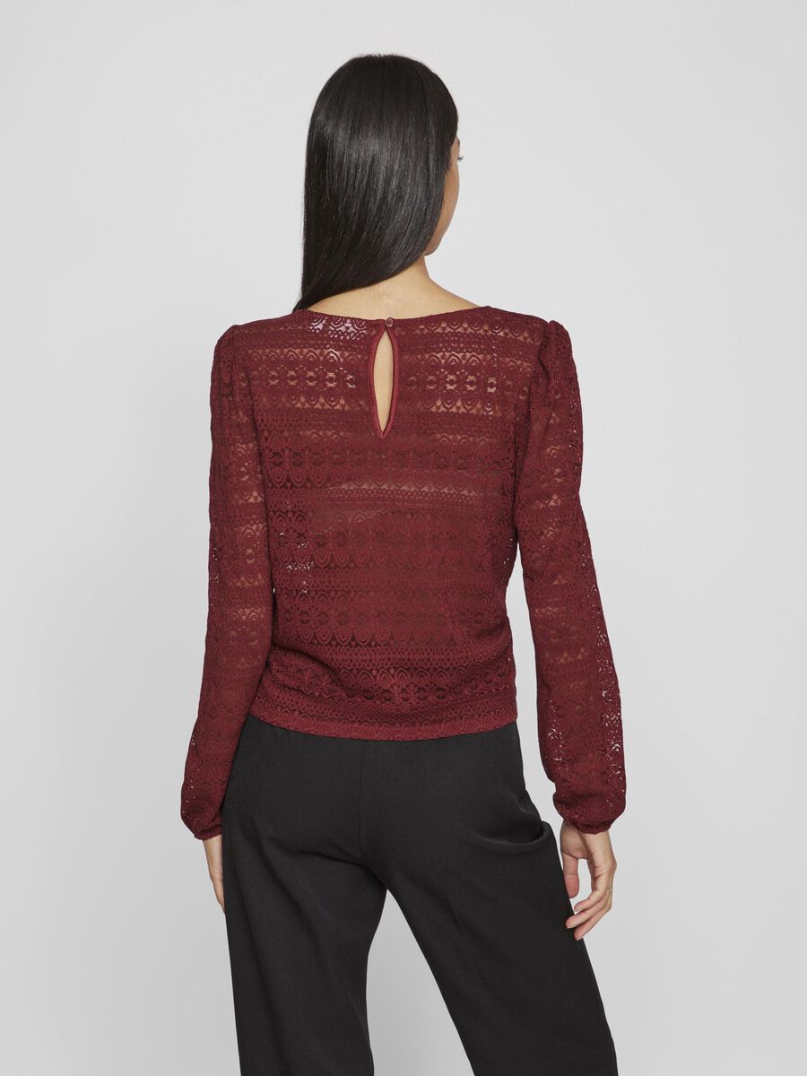 VILA ROUND NECK LONG SLEEVED TOP, Cabernet, highres - 14095731_Cabernet_004.jpg