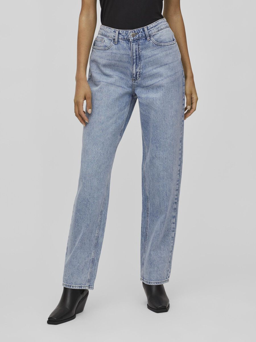 VILA VIKELLY HIGH-WAIST STRAIGHT FIT JEANS, Light Blue Denim, highres - 14084730_LightBlueDenim_1038125_003.jpg