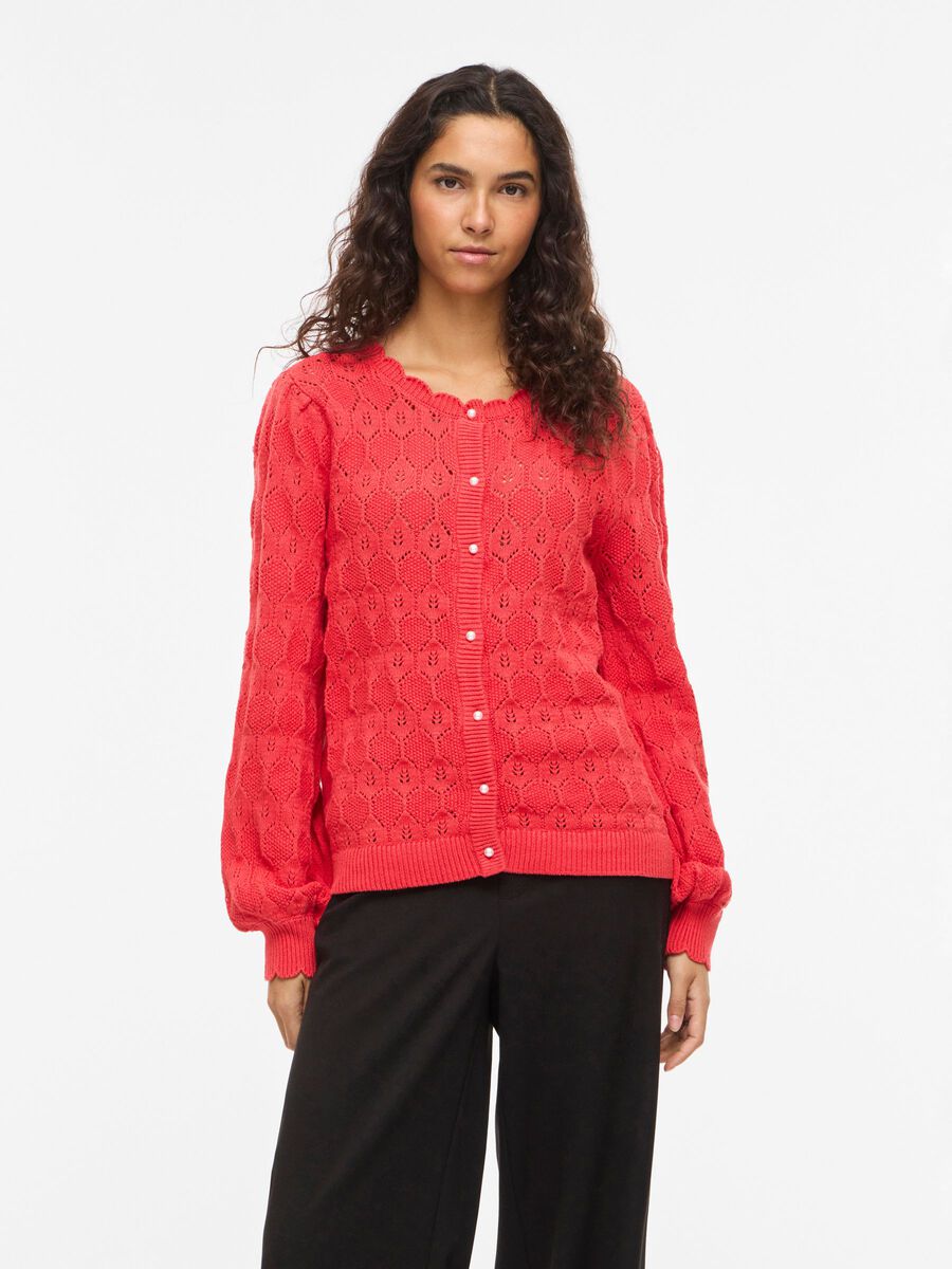 Product carousel image - VILOWEN ROUND NECK KNITTED CARDIGAN, Hibiscus | 1