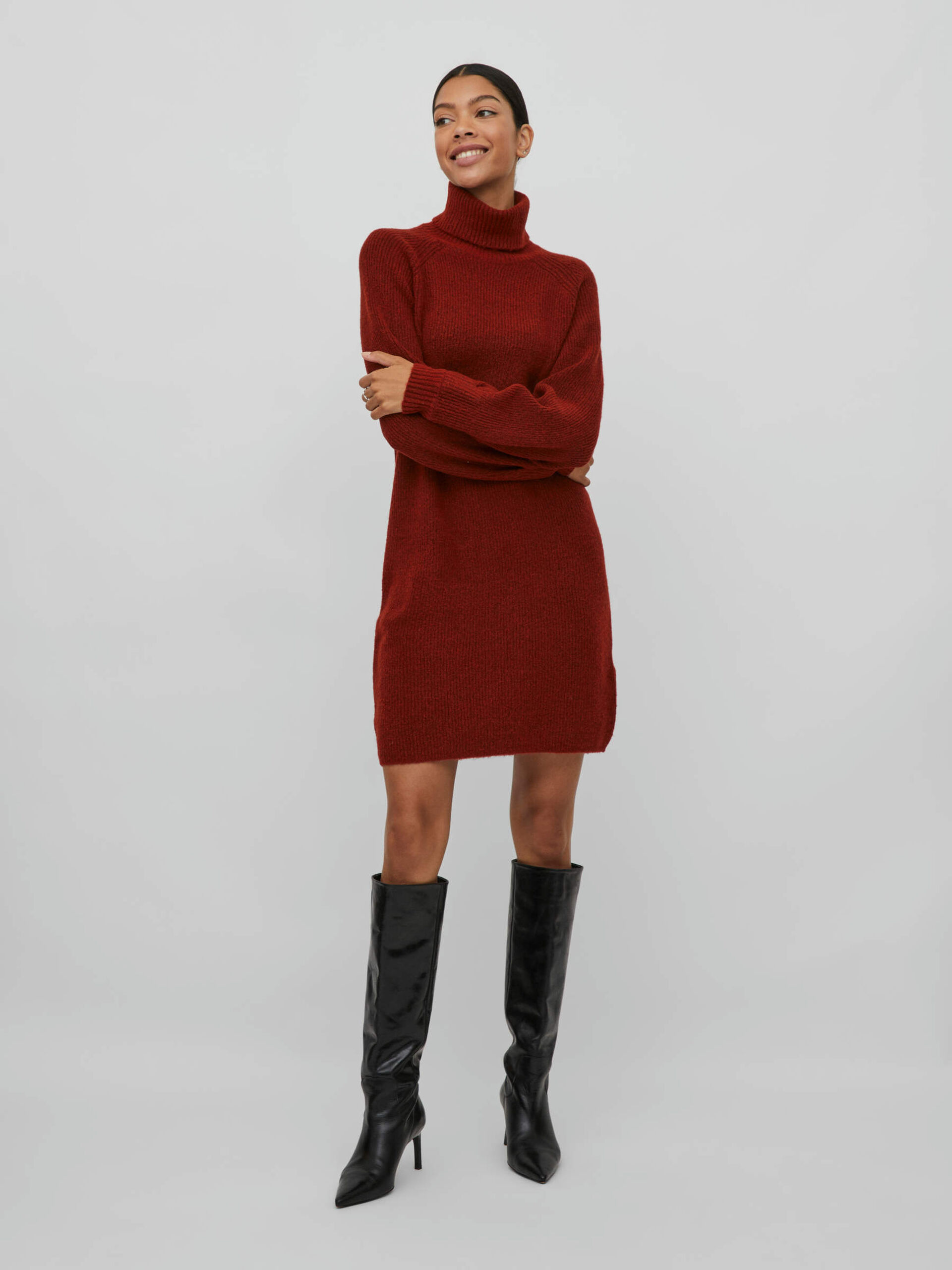 Carousel image - TURTLENECK KNITTED DRESS, Fired Brick | 4