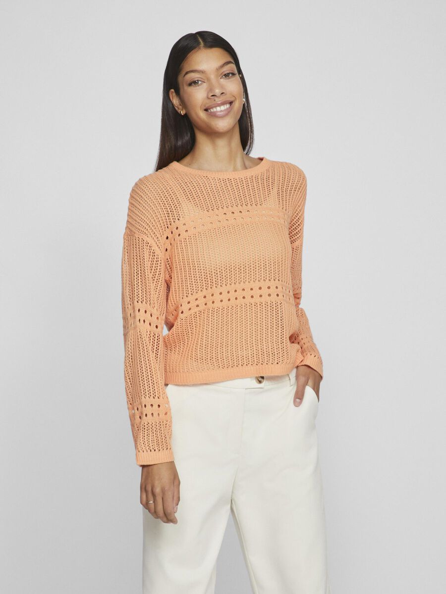 Vila ROUND NECK KNITTED JUMPER, Shell Coral, highres - 14095320_ShellCoral_003.jpg