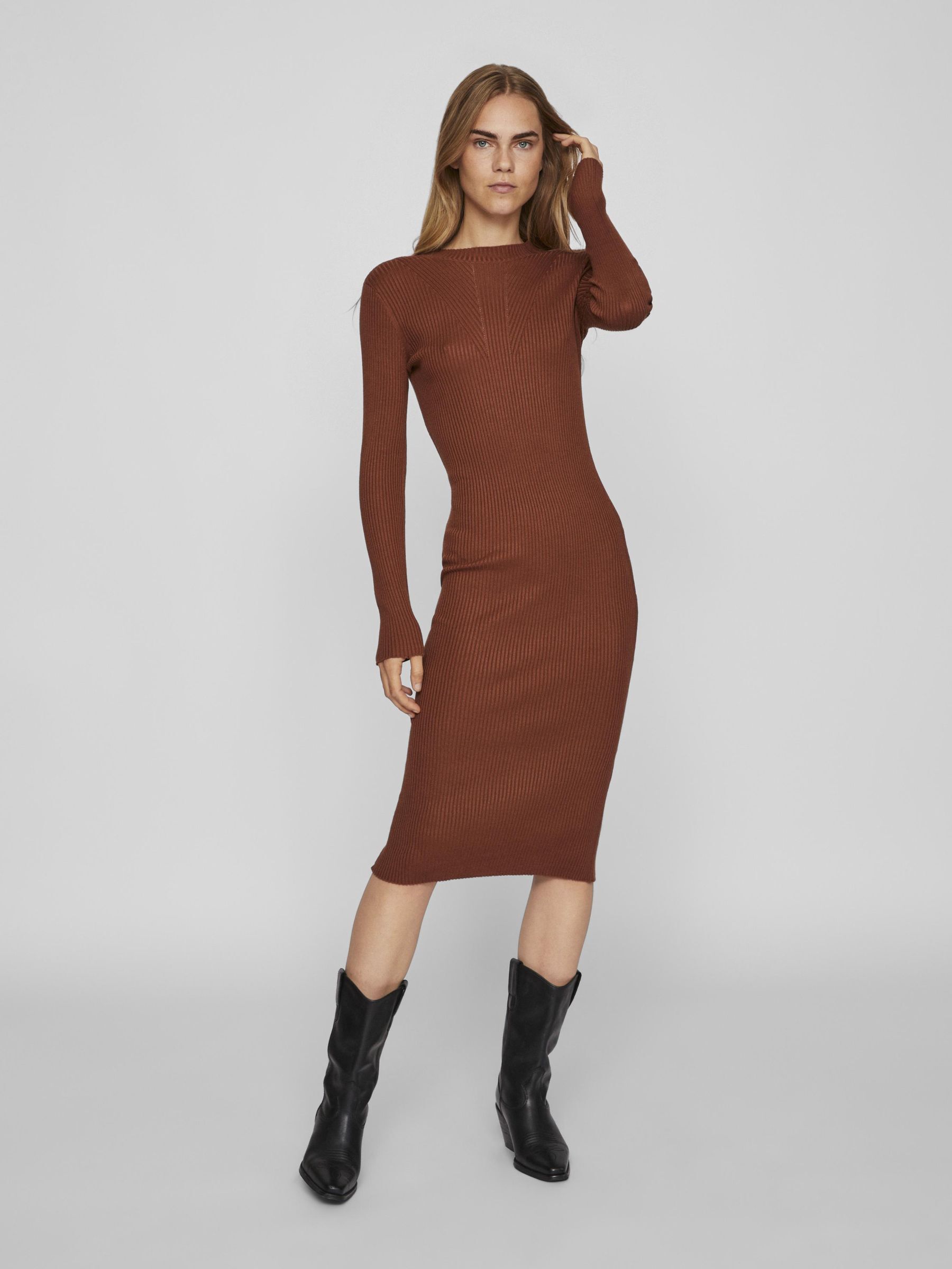 MIDI KNITTED DRESS Brown VILA