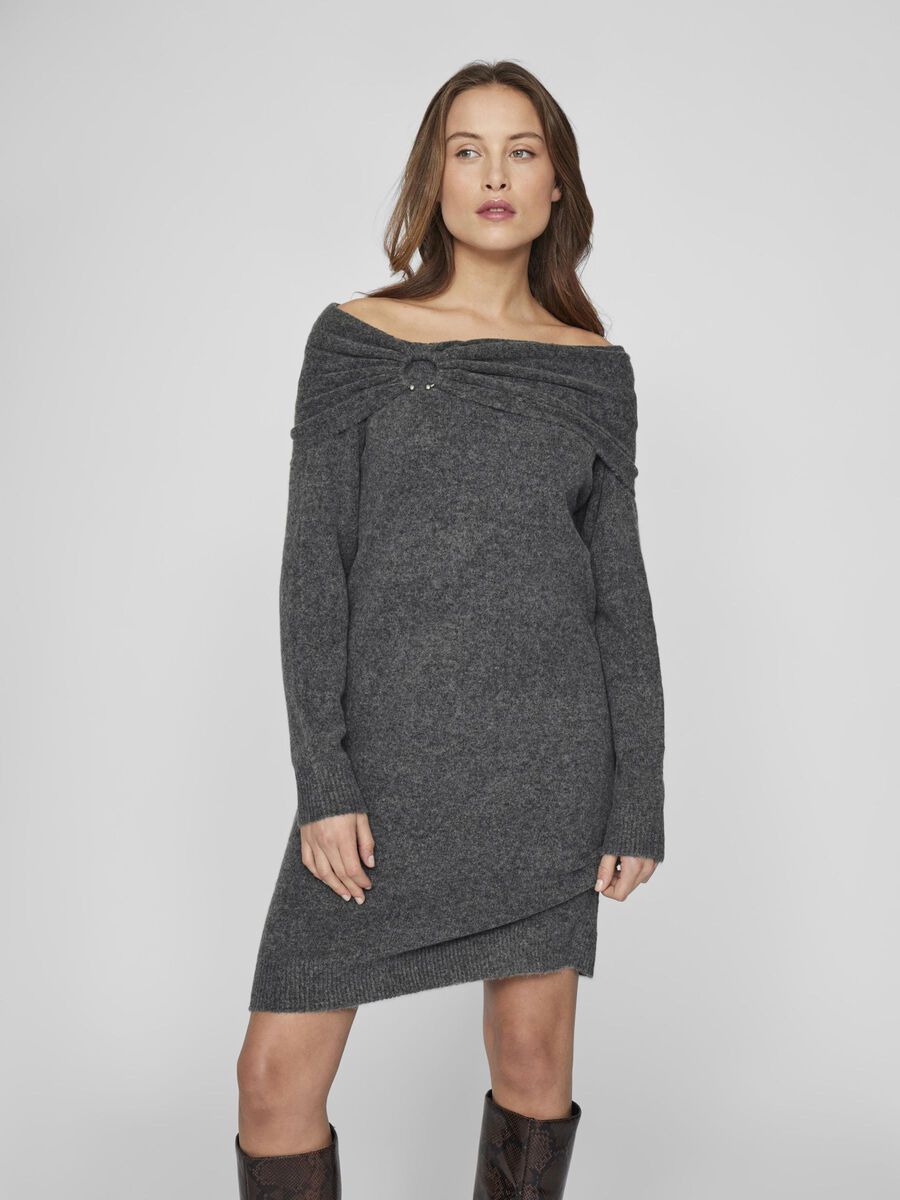 VILA OFF SHOULDER STICKAD KLÄNNING, Dark Grey Melange, highres - 14105980_DarkGreyMelange_003.jpg