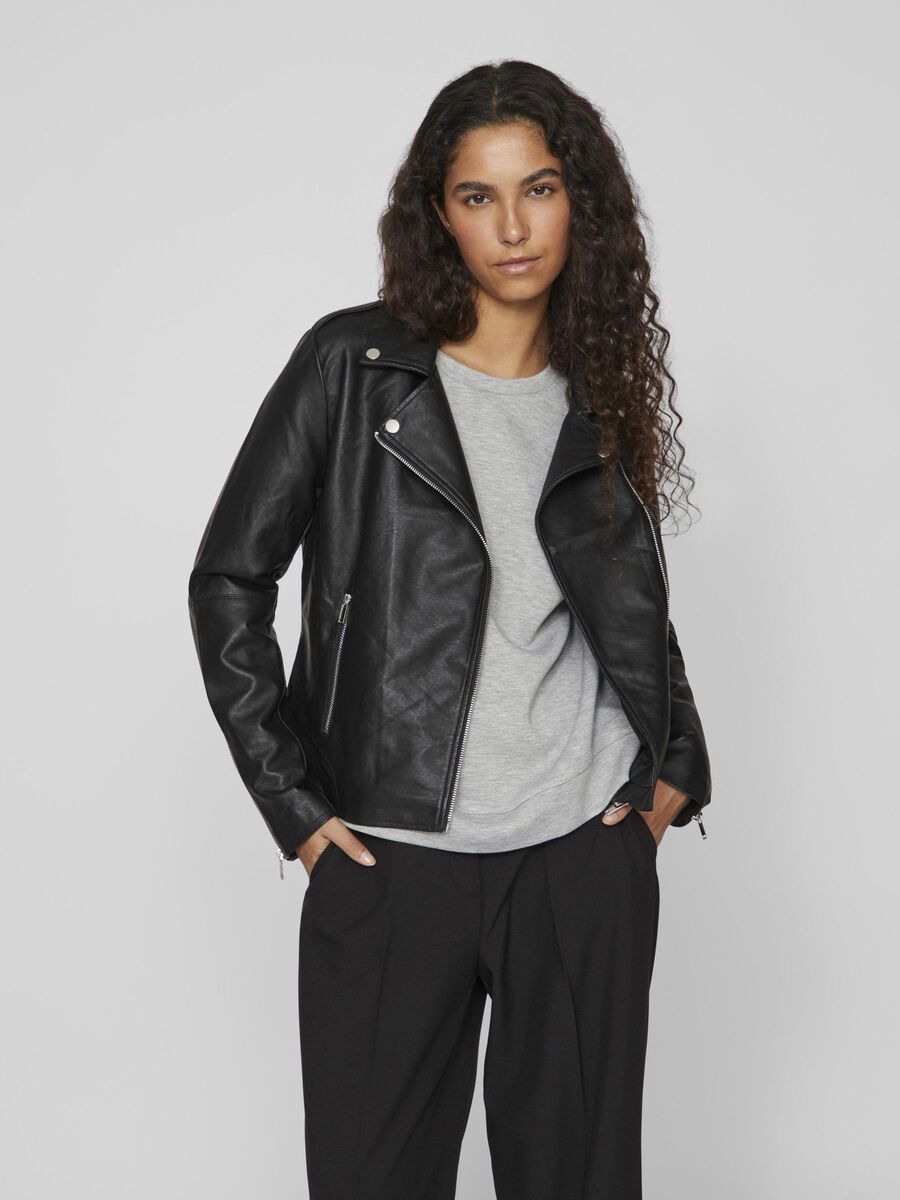 Vila BIKER LOOK FAUX LEATHER JACKET, Black, highres - 14044851_Black_003.jpg