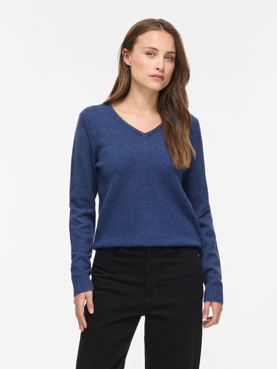 Carousel image - VIRIL V-NECK KNITTED PULLOVER, Navy Peony | 1