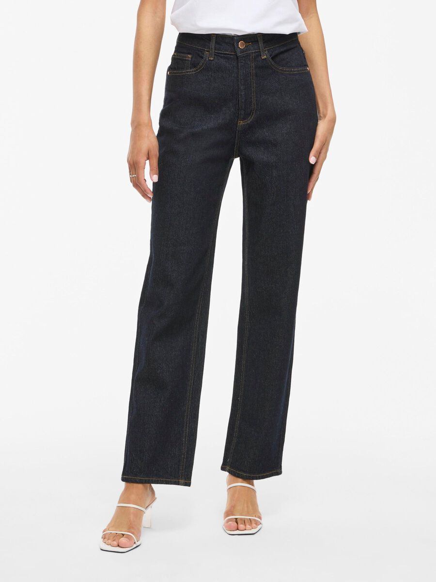 VILA VIKELLY HIGH-WAIST STRAIGHT FIT JEANS, Dark Blue Denim, highres - 14084730_DarkBlueDenim_1229058_003.jpg
