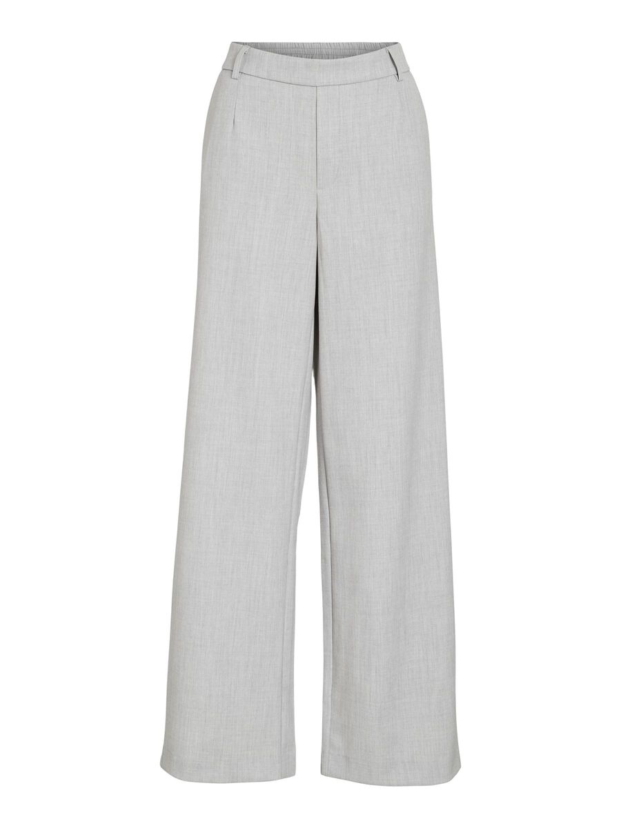 VILA VIVARONE KORKEAVYÖTÄRÖISET LEVEÄLAHKEISET HOUSUT, Light Grey Melange, highres - 14087407_LightGreyMelange_001.jpg