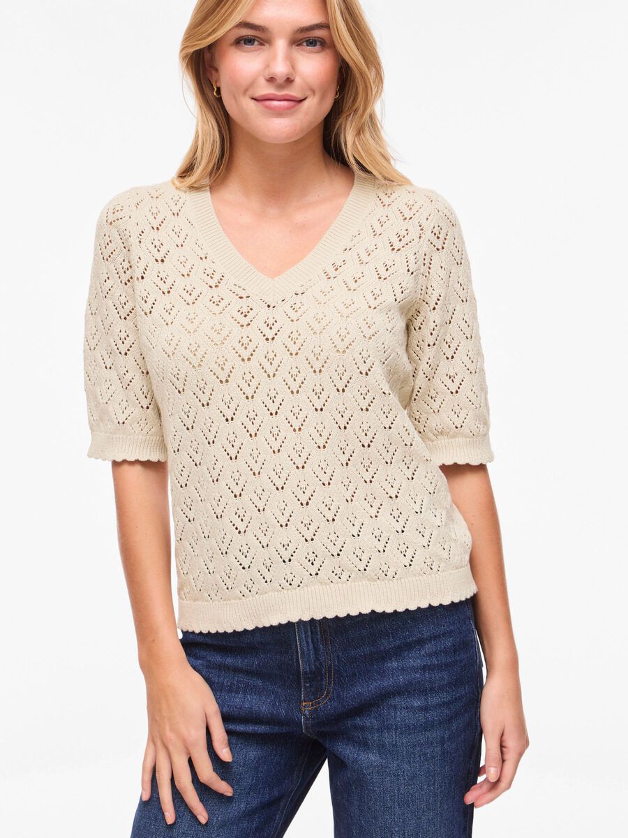 Carousel image - VISAVA SHORT SLEEVED KNITTED TOP, Birch | 3