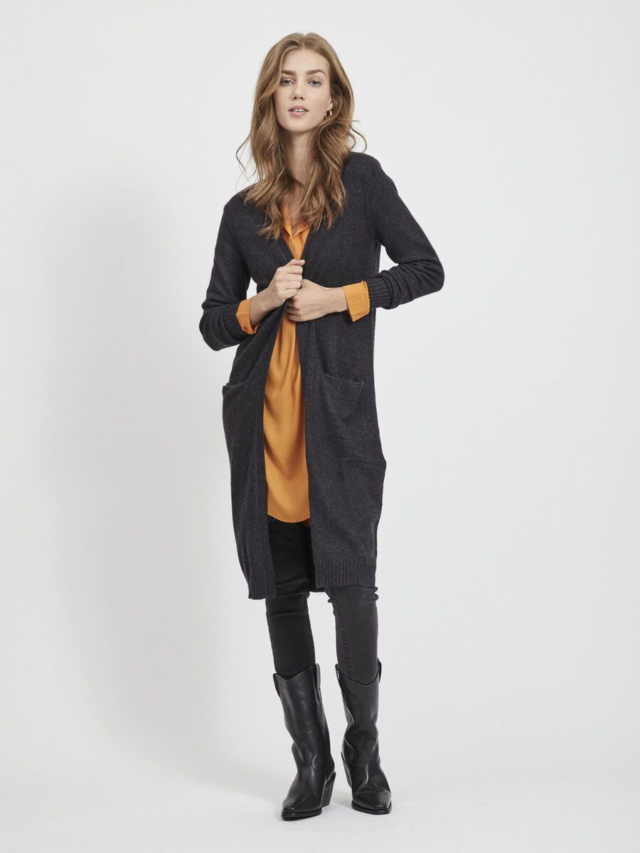 Vila LONG KNITTED CARDIGAN, Dark Grey Melange, highres - 14042770_DarkGreyMelange_003.jpg