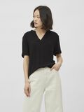 Vila SHORT SLEEVED SPLIT NECK TOP, Black, highres - 14075758_Black_003.jpg