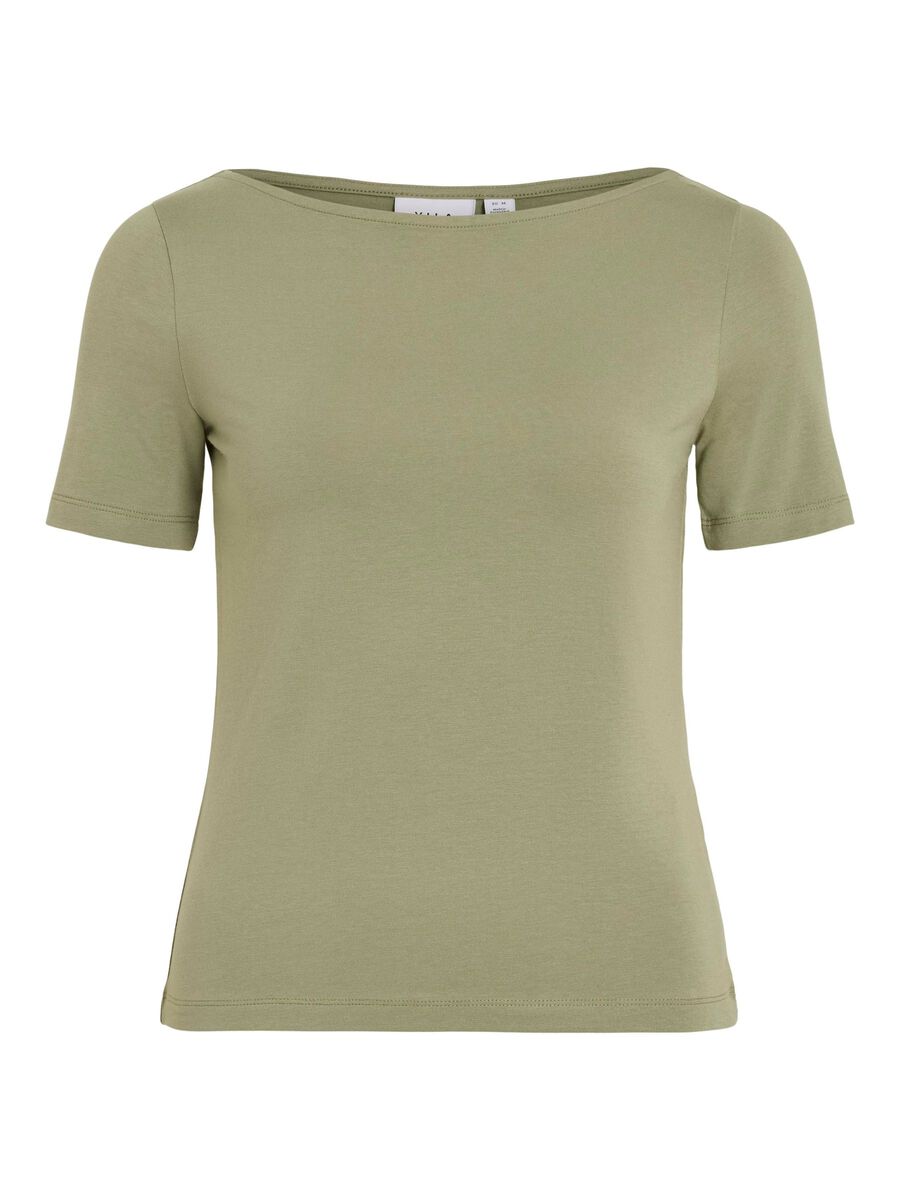 VILA BOATNECK SHORT SLEEVED TOP, Oil Green, highres - 14109694_OilGreen_001.jpg
