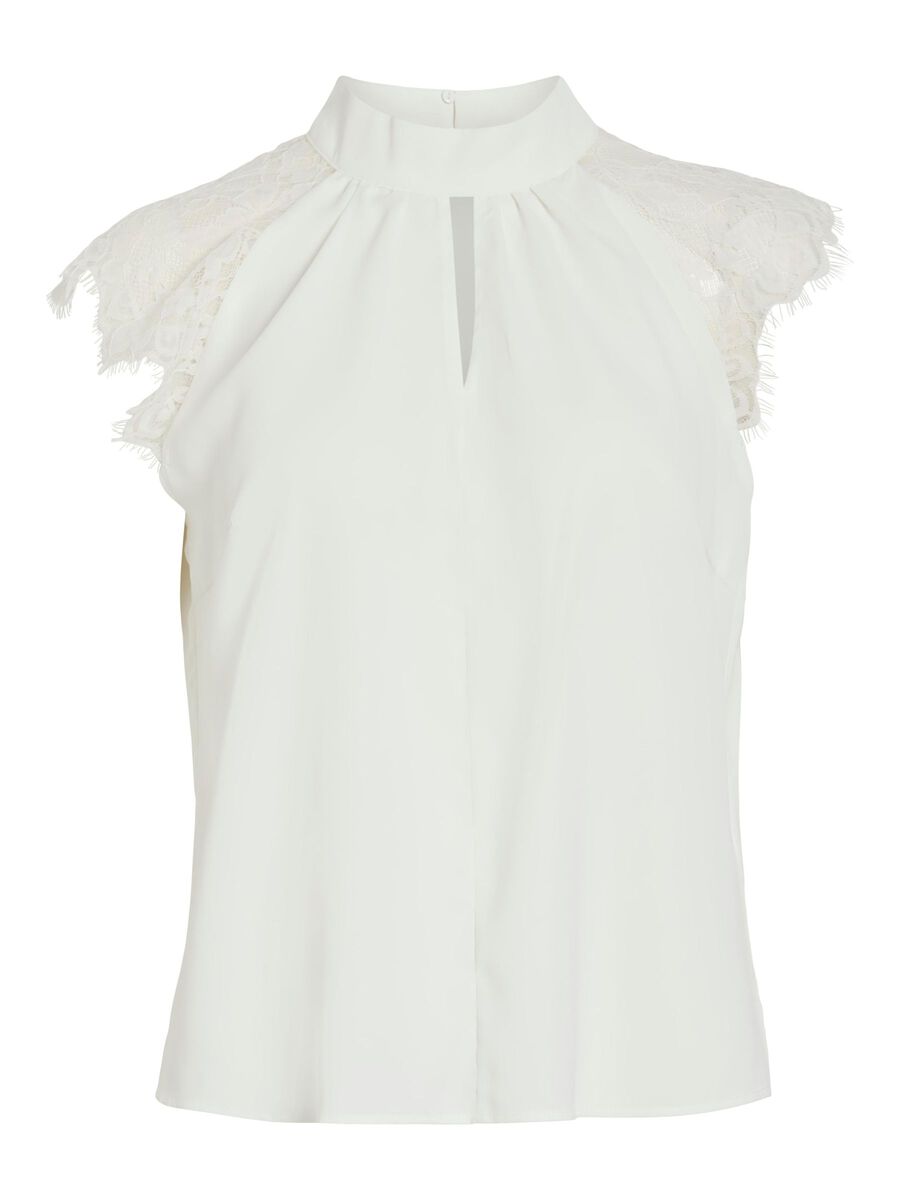 VILA VISIMPLY LACE SHORT SLEEVED TOP, Snow White, highres - 14112695_SnowWhite_001.jpg