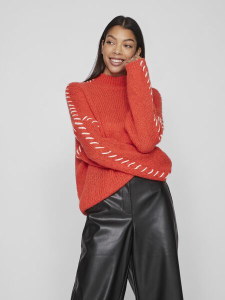 Vila HIGH NECK KNITTED PULLOVER, Poppy Red, highres - 14097725_PoppyRed_1112482_003.jpg