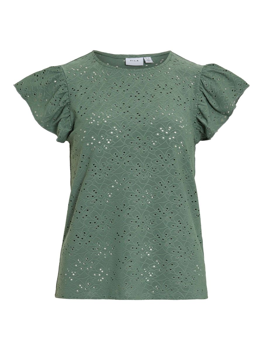 VILA ROUND NECK SHORT SLEEVED TOP, Laurel Wreath, highres - 14110629_LaurelWreath_001.jpg