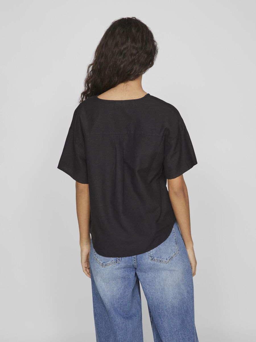 VILA V-NECK SHORT SLEEVED TOP, Black Beauty, highres - 14096245_BlackBeauty_004.jpg