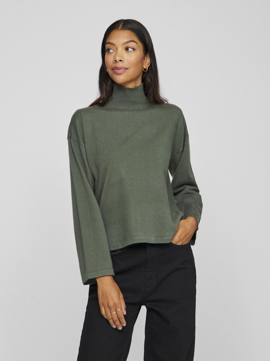 VILA HIGH NECK KNITTED PULLOVER, Laurel Wreath, highres - 14103680_LaurelWreath_003.jpg