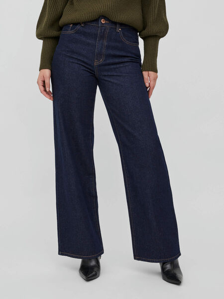 Vila HIGH-WAIST WIDE FIT JEANS, Dark Blue Denim, highres - 14080682_DarkBlueDenim_003.jpg