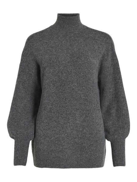 Vila HIGH NECK KNITTED PULLOVER, Dark Grey Melange, highres - 14098070_DarkGreyMelange_001.jpg