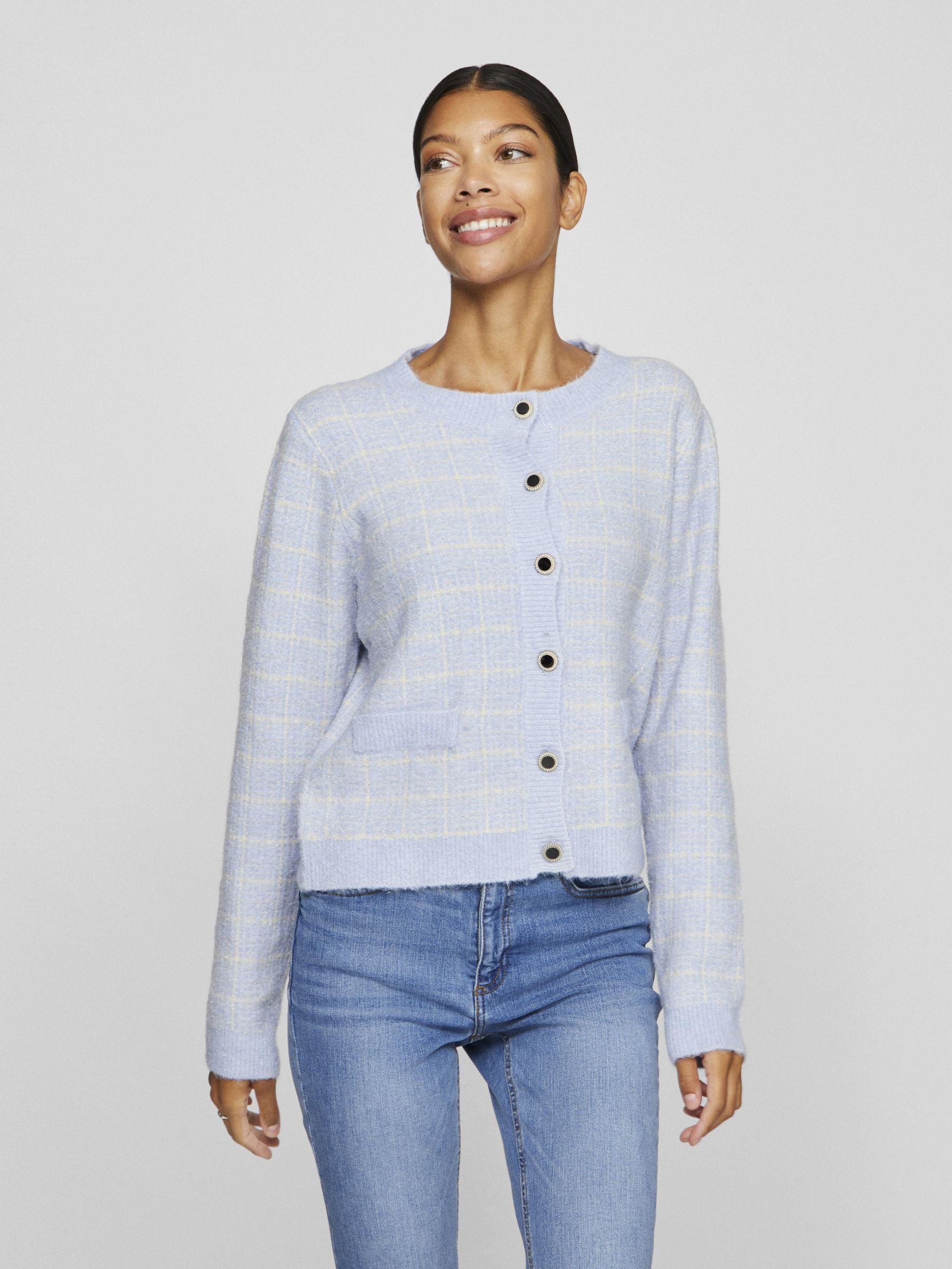 CHECKED KNITTED CARDIGAN Blue VILA