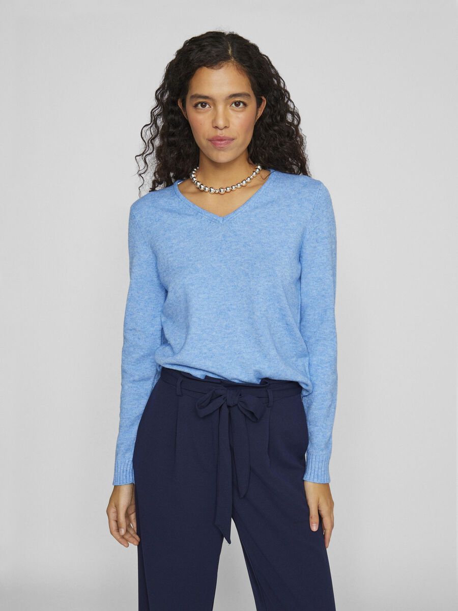 VILA VIRIL V-HALS GEBREIDE TRUI, Blissful Blue, highres - 14042769_BlissfulBlue_958949_003.jpg