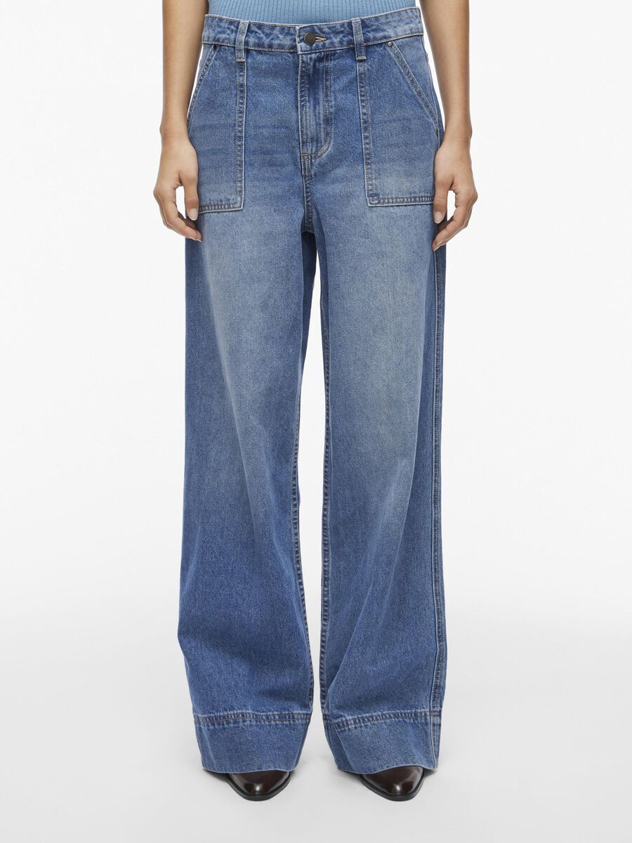 VILA TAILLE HAUTE JEAN LARGE, Dark Blue Denim, highres - 14103283_DarkBlueDenim_003.jpg