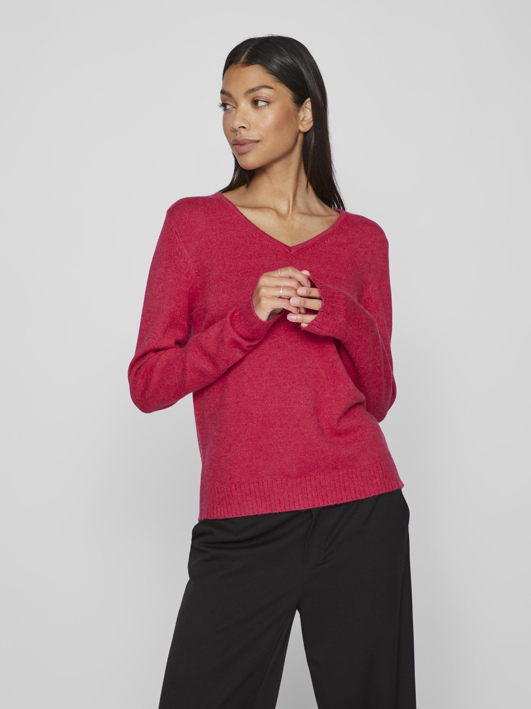 V NECK KNITTED PULLOVER Pink VILA