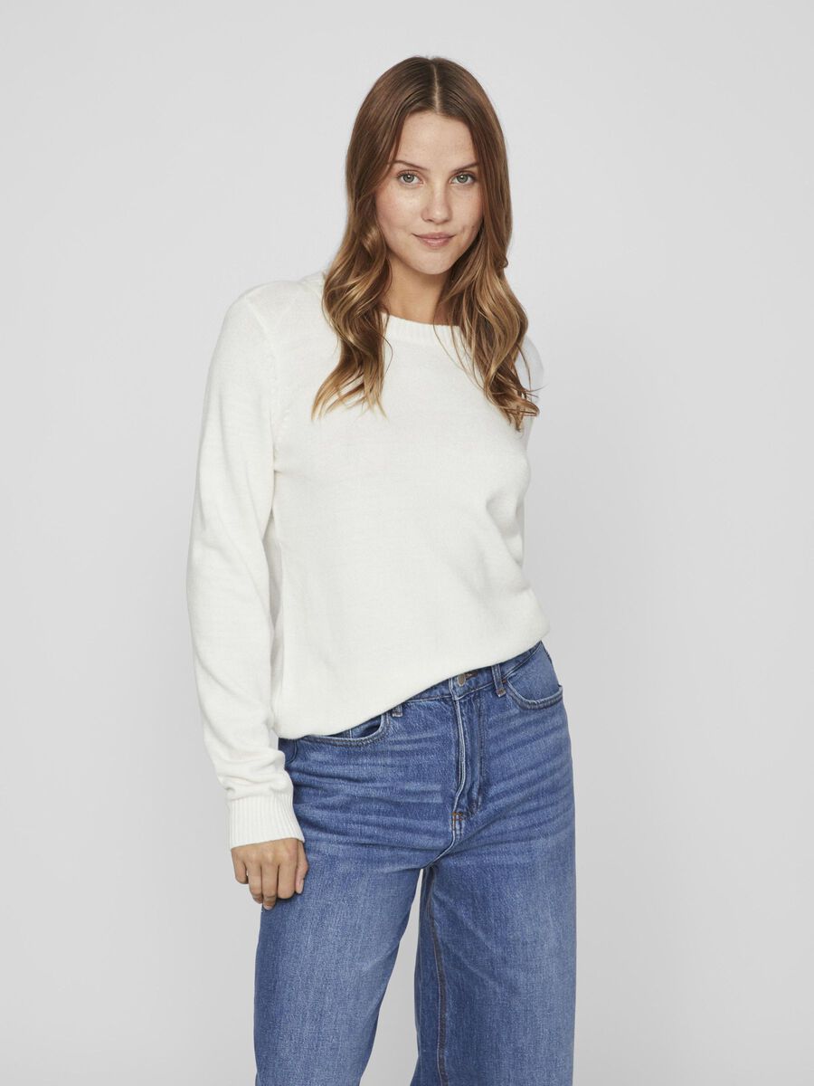 Vila ROUND NECK KNITTED PULLOVER, White Alyssum, highres - 14054177_WhiteAlyssum_003.jpg