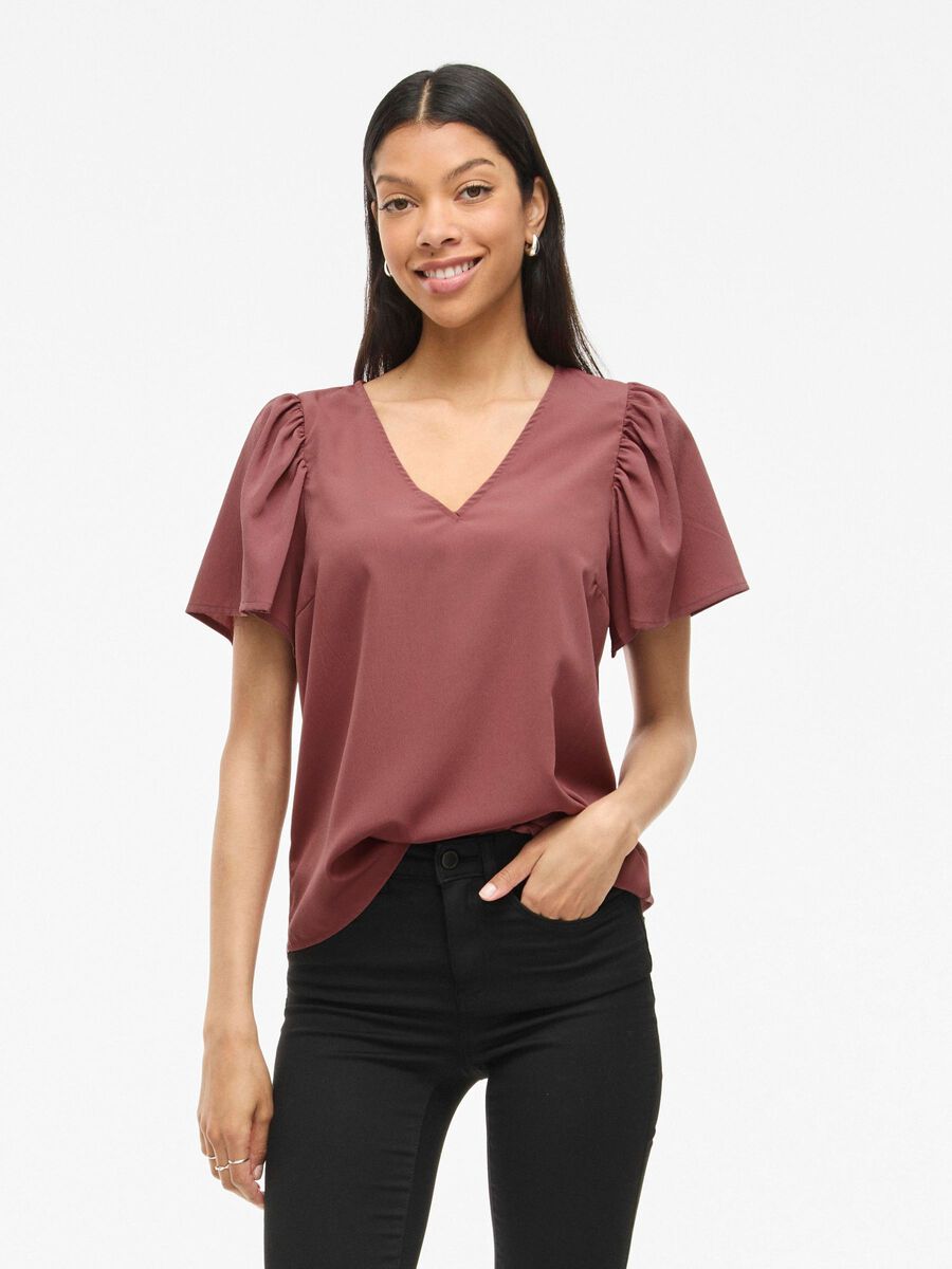 VILA V-NECK SHORT SLEEVED TOP, Rose Brown, highres - 14109690_RoseBrown_003.jpg